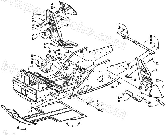 FRONT FRAME AND FOOTREST ASSEMBLY diagram