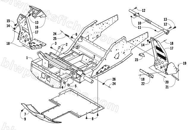 FRONT FRAME AND FOOTREST ASSEMBLY diagram