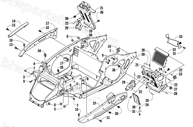 FRONT FRAME AND FOOTREST ASSEMBLY diagram