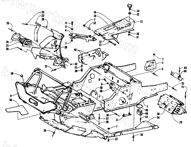 FRONT FRAME,BELLY PAN,AND FOOTREST ASSEMBLY diagram