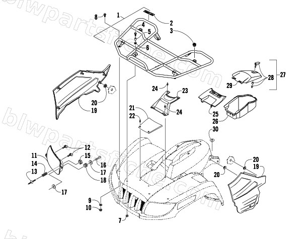 FRONT RACK AND HEADLIGHT ASSEMBLIES diagram