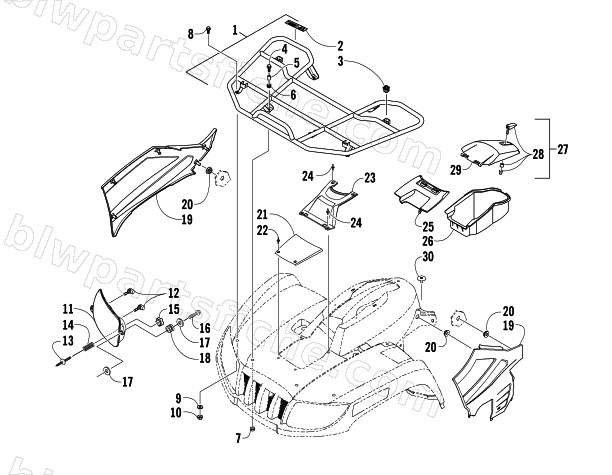 FRONT RACK AND HEADLIGHT ASSEMBLIES diagram