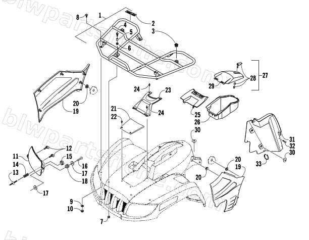 FRONT RACK AND HEADLIGHT ASSEMBLIES diagram
