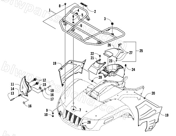 FRONT RACK AND HEADLIGHT ASSEMBLIES diagram