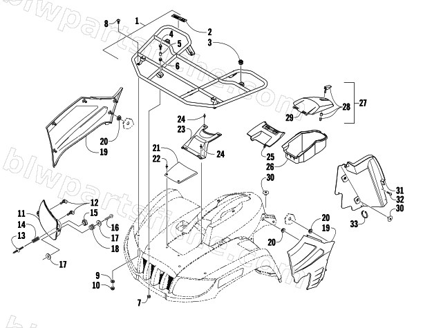 FRONT RACK AND HEADLIGHT ASSEMBLIES (LE) diagram