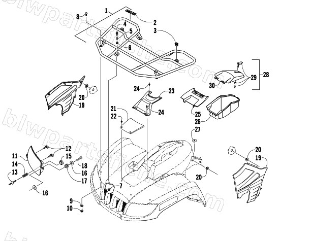 FRONT RACK AND HEADLIGHT ASSEMBLIES (LE) diagram