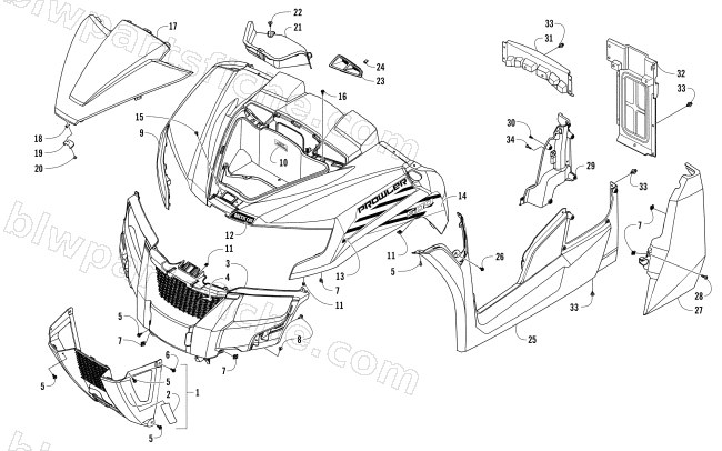 GRILLE, FRONT BODY PANEL, AND SIDE PANEL ASSEMBLY diagram