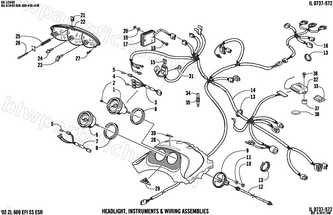 HEADLIGHT, INSTRUMENTS, AND WIRING ASSEMBLIES (ESR) diagram