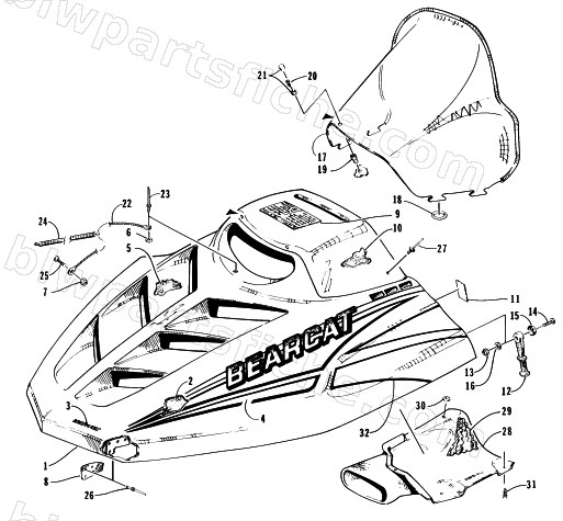 HOOD AND WINDSHIELD ASSEMBLY diagram