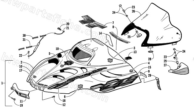 HOOD AND WINDSHIELD ASSEMBLY diagram