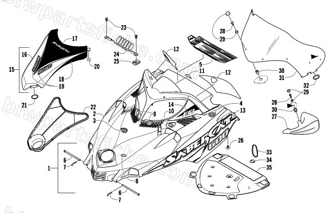HOOD AND WINDSHIELD ASSEMBLY diagram