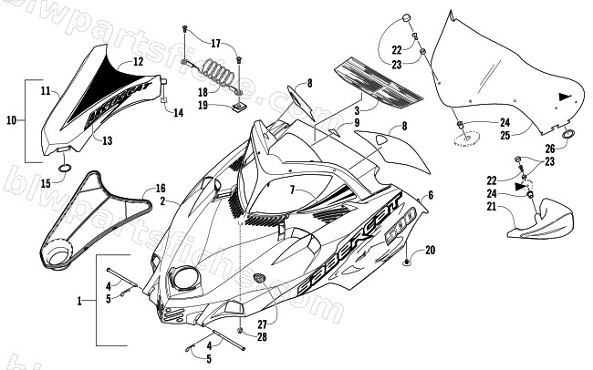 HOOD AND WINDSHIELD ASSEMBLY diagram