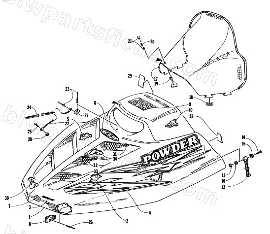 HOOD AND WINDSHIELD ASSEMBLY diagram