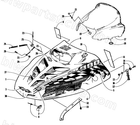 HOOD AND WINDSHIELD ASSEMBLY diagram