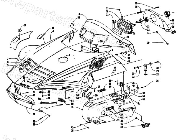 HOOD, HEADLIGHT, AND SIDE PODS diagram