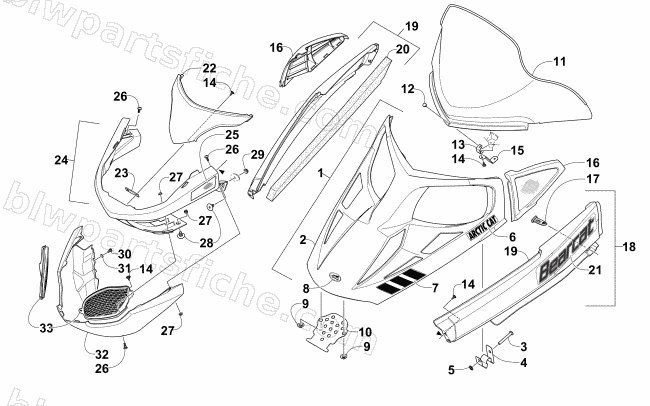 HOOD, WINDSHIELD, AND FRONT BUMPER ASSEMBLY diagram
