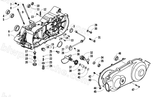 LEFT CRANKCASE AND COVER ASSEMBLY diagram