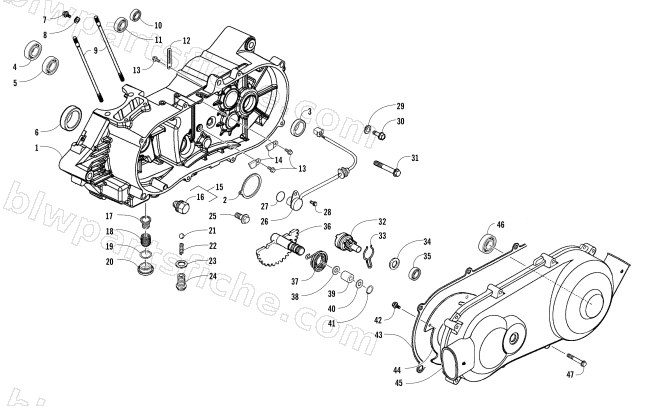 LEFT CRANKCASE AND COVER ASSEMBLY diagram