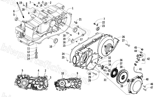 LEFT CRANKCASE, COVER, AND RECOIL ASSEMBLY diagram