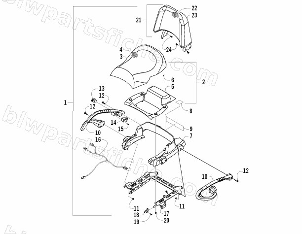 PASSENGER SEAT AND BACKREST ASSEMBLY diagram