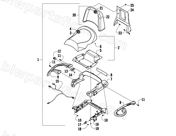PASSENGER SEAT AND BACKREST ASSEMBLY diagram