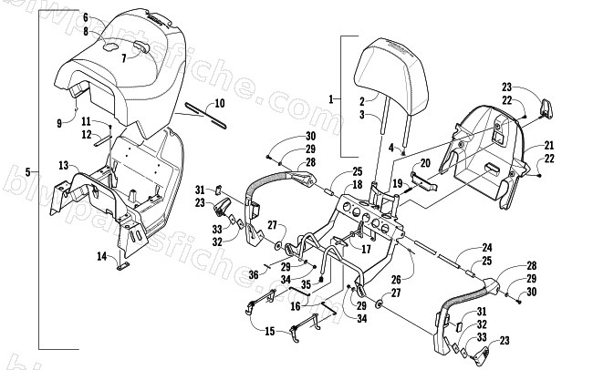 PASSENGER SEAT AND BACKREST ASSEMBLY diagram