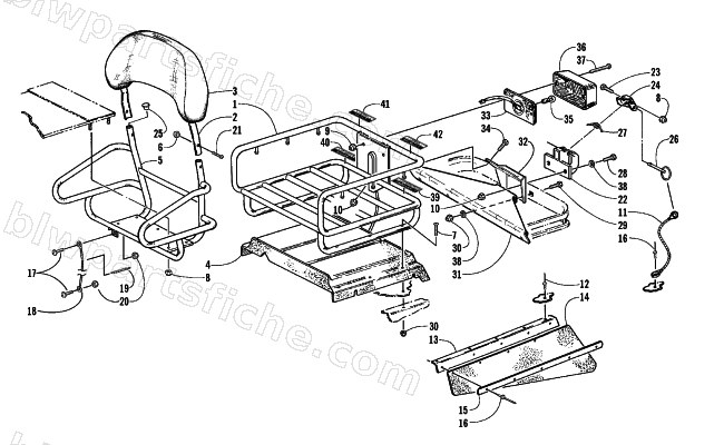 RACK, BACKREST, AND HITCH ASSEMBLIES diagram