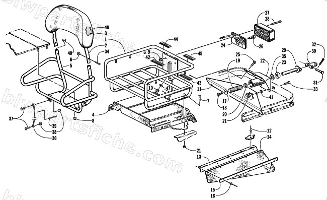 RACK, BACKREST, HITCH, & TAILLIGHT ASSEMBLIES diagram