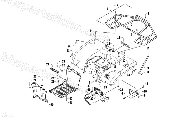 REAR BODY, RACK, AND TAILLIGHT ASSEMBLY diagram