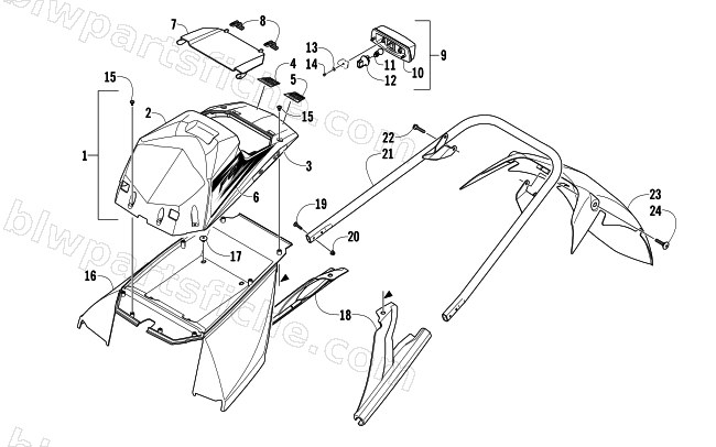 REAR BUMPER, STORAGE BOX, AND TAILLIGHT ASSEMBLY diagram