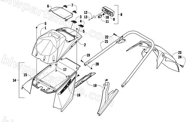 REAR BUMPER, STORAGE BOX, AND TAILLIGHT ASSEMBLY diagram