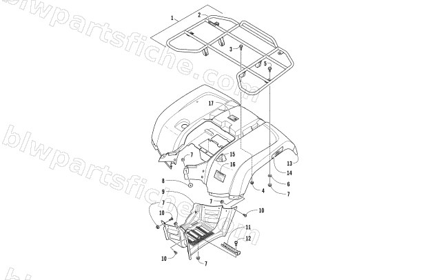 REAR RACK, BODY PANEL, AND FOOTWELL ASSEMBLIES diagram