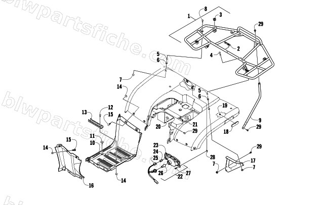 REAR RACK, FOOTWELL, AND TAILLIGHT ASSEMBLY diagram