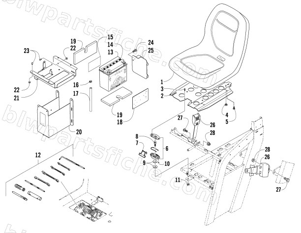 SEAT, BATTERY, AND TOOL KIT ASSEMBLY diagram