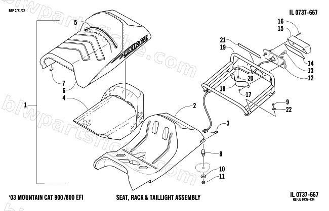 SEAT, RACK, AND TAILLIGHT ASSEMBLY diagram