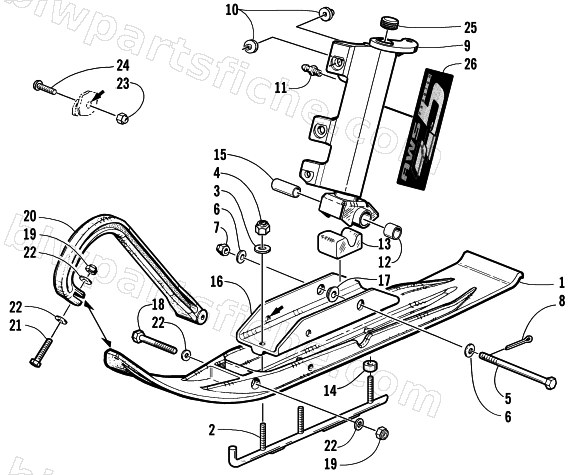 SKI AND SPINDLE ASSEMBLY diagram