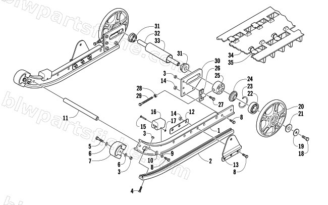 SLIDE RAIL, IDLER WHEELS, AND TRACK ASSEMBLY diagram