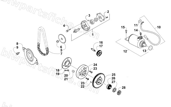 STARTER MOTOR AND OIL PUMP ASSEMBLY diagram
