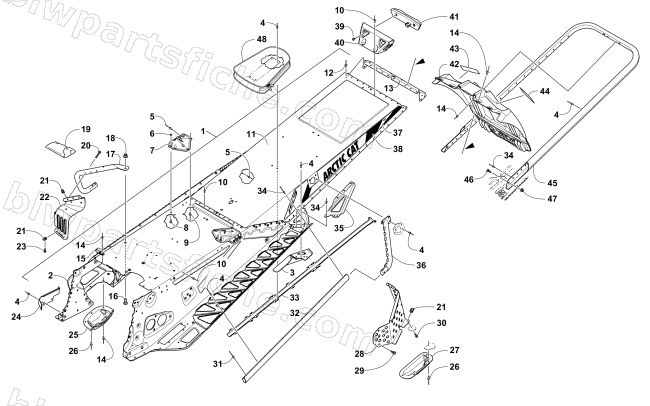 TUNNEL, REAR BUMPER, AND SNOWFLAP ASSEMBLY diagram