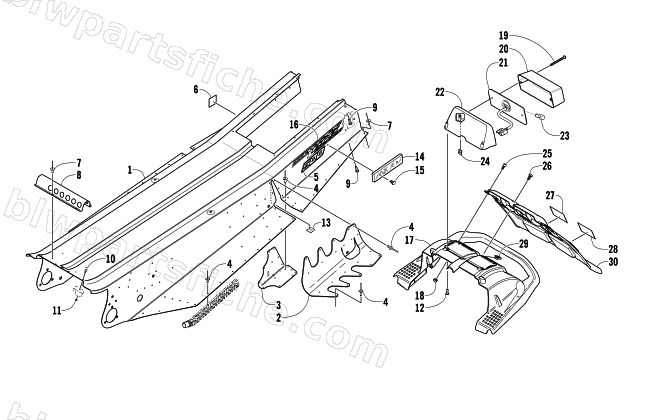 TUNNEL, REAR BUMPER, AND TAILLIGHT ASSEMBLY diagram