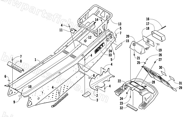 TUNNEL, REAR BUMPER, AND TAILLIGHT ASSEMBLY diagram