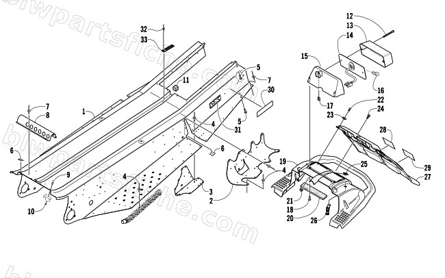 TUNNEL, REAR BUMPER, AND TAILLIGHT ASSEMBLY diagram