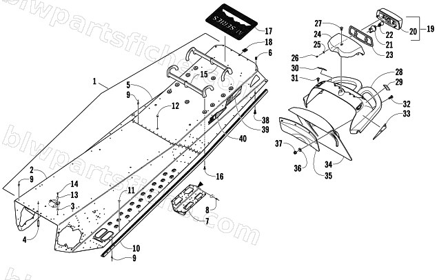 TUNNEL, REAR BUMPER, AND TAILLIGHT ASSEMBLY diagram