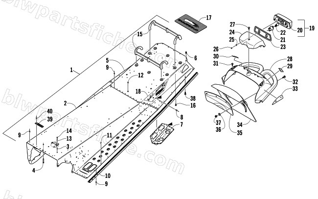 TUNNEL, REAR BUMPER, AND TAILLIGHT ASSEMBLY diagram