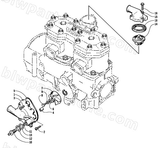 WATER PUMP AND THERMOSTAT diagram